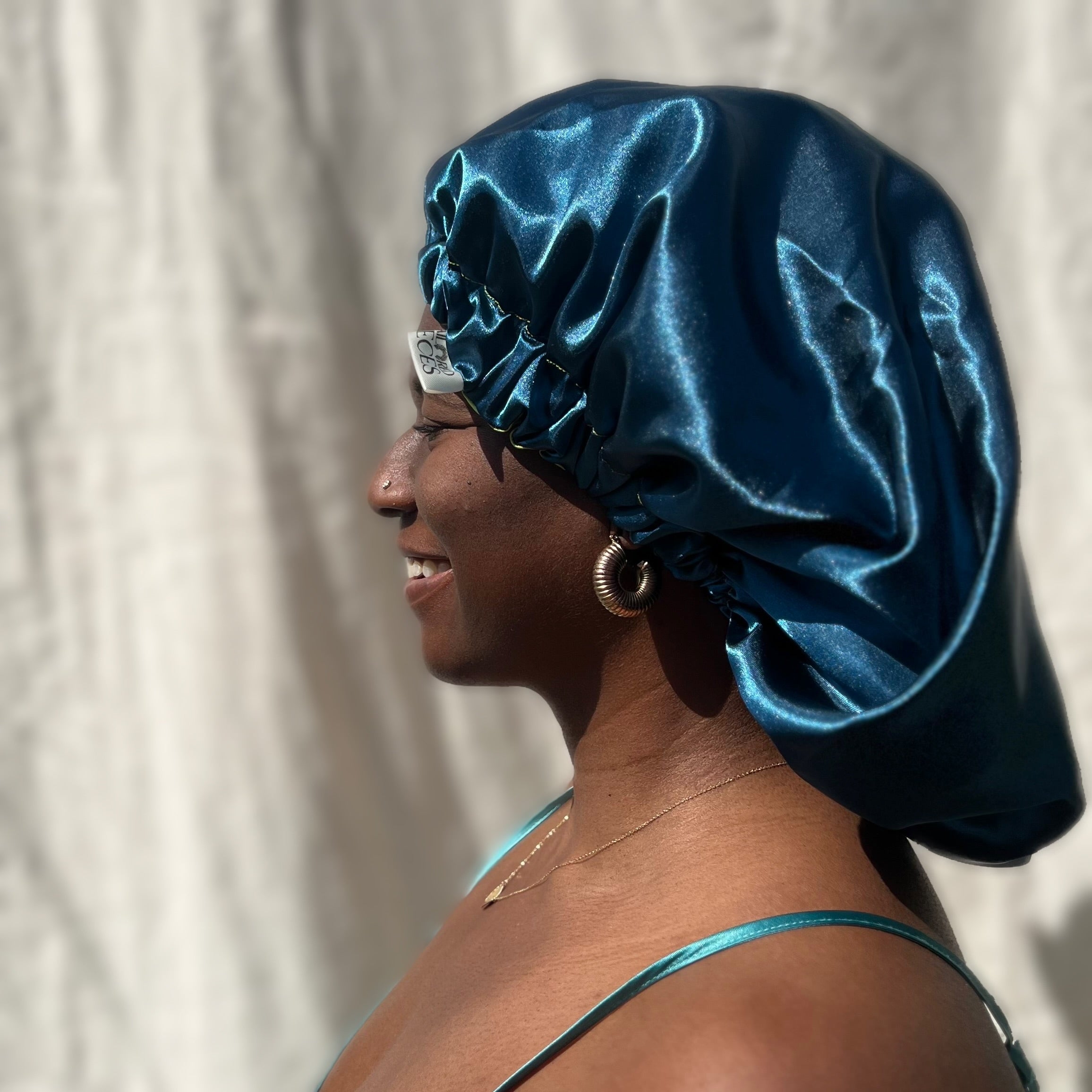 Slate Teal & Green Reversible Satin Bonnet