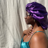 Purple & Silver Reversible Satin Bonnet