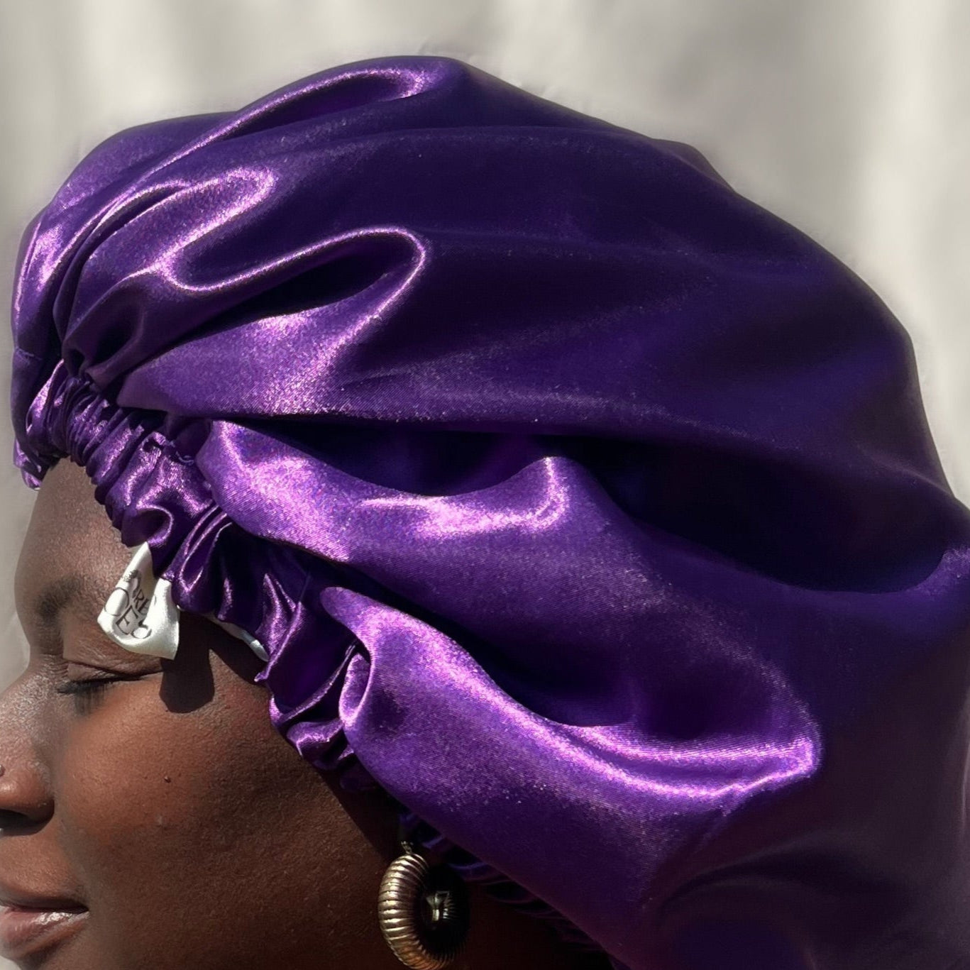 Purple & Silver Reversible Satin Bonnet