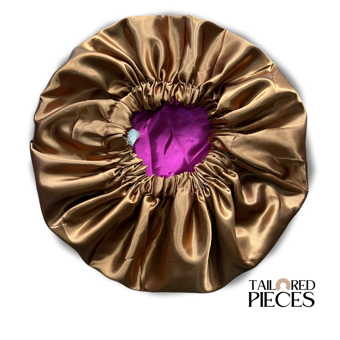 Pink & Gold Reversible Satin Bonnet