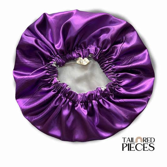 Purple & Silver Reversible Satin Bonnet